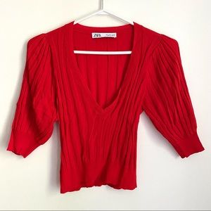 Beautiful poppy red viscose blend knit top from Zara